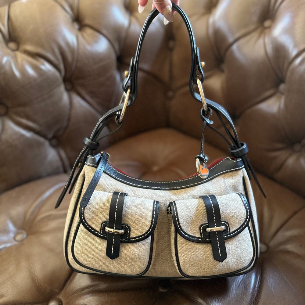 Vintage Dooney & Bourke Double Pocket Canvas Hobo Shoulder Bag Y2K